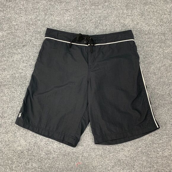 Vintage Ralph Lauren Board Shorts Mens S Small Black Nylon Drawstring Tie Beach - Picture 2 of 12